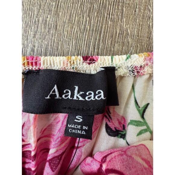 Aakaa Women's Formal Floral Smocked Off Shoulder Pink Roses Maxi Dress Sz Small - Picture 9 of 10